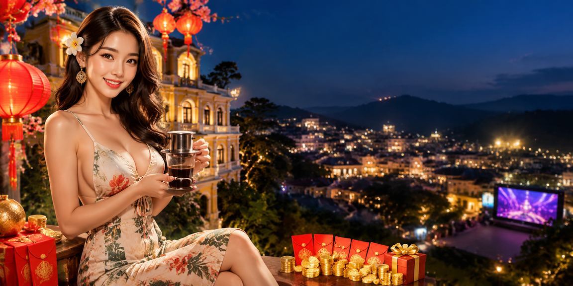 Phong cảnh Đà Lạt với phong bao lì xì đỏ